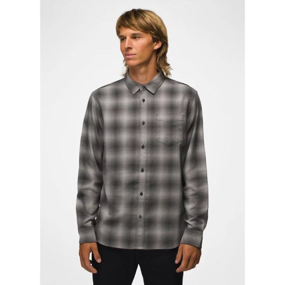 prAna Men's Los Feliz Flannel Button Up Shirt Long Sleeve Gray Size XL